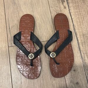 Tory Burch Black Sandal with Gold Detail - Size 10